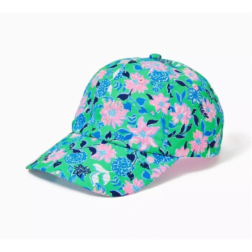 Lilly Pulitzer Run Around Hat Floral Baseball Cap Green Pink Blue Adjustable Hat